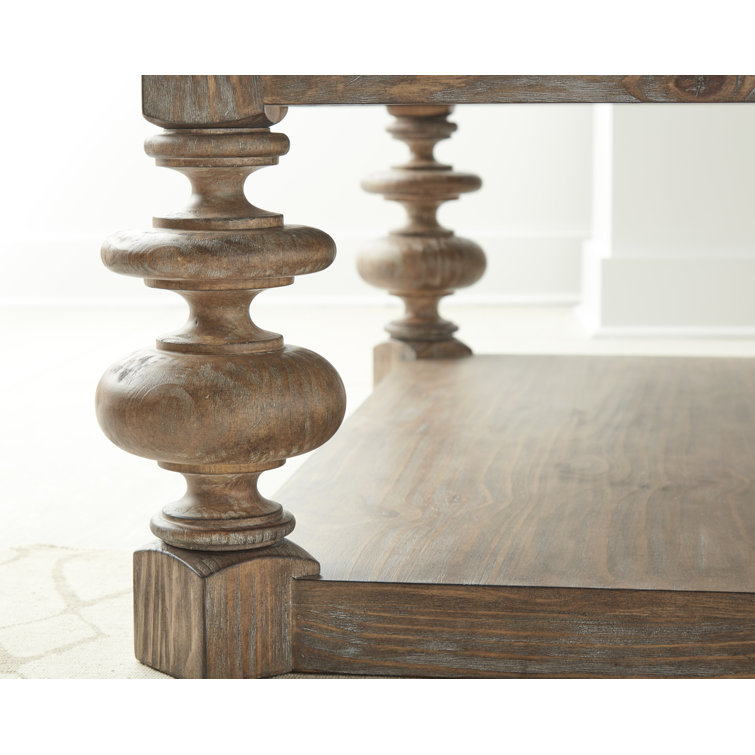 Almond Pine Rectangular Cocktail Table with Neoclassical Columns