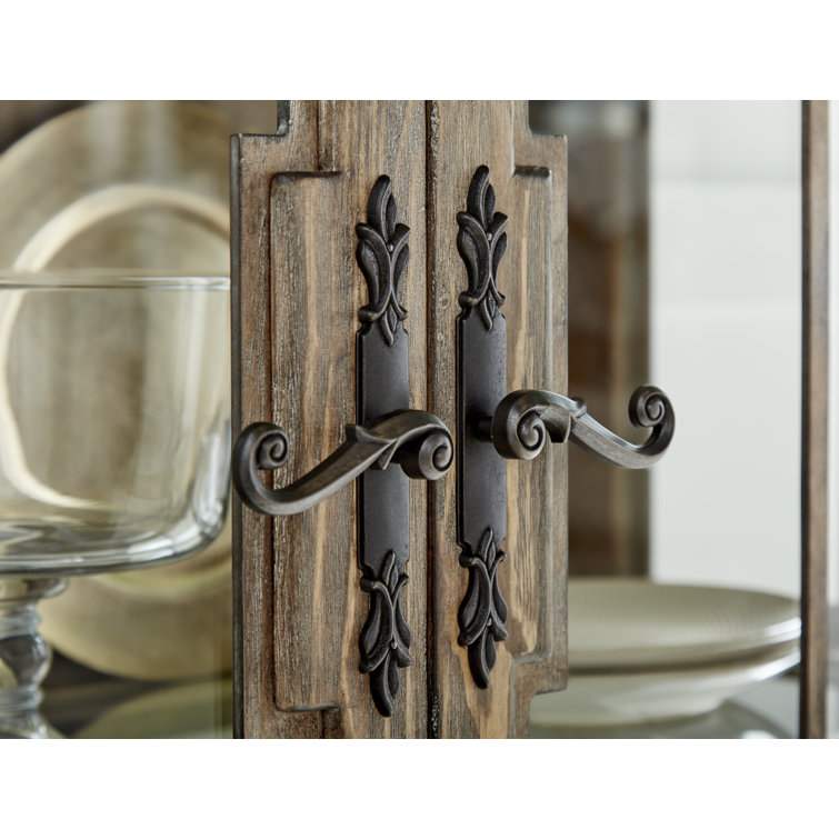 Almond Pine Lighted China Cabinet with Metal Accents