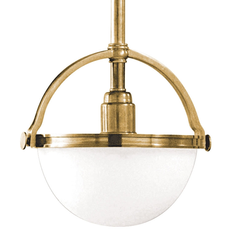 Aged Brass and Matte Glass Single Pendant Light