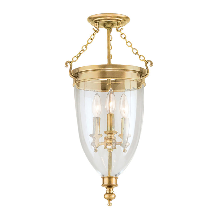 Elegant Aged Brass 3-Light Semi Flush Mount with Clear Glass Shade