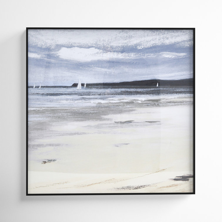 Coastal Landscape Watercolor Print in Black Metal Frame