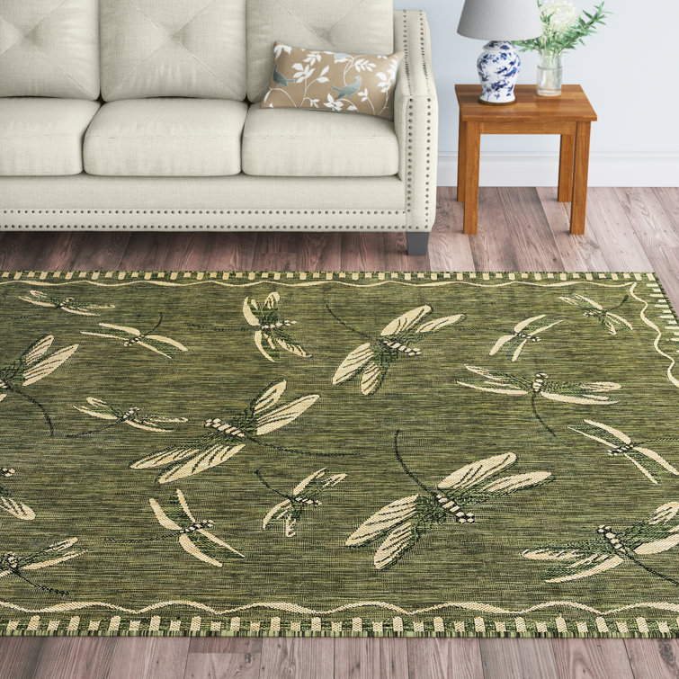 Dragonfly Green and Tan Indoor/Outdoor Area Rug 7'10" x 9'10"