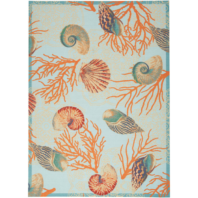 Coastal Bliss Light Blue Floral 4' x 6' Easy-Care Synthetic Rug