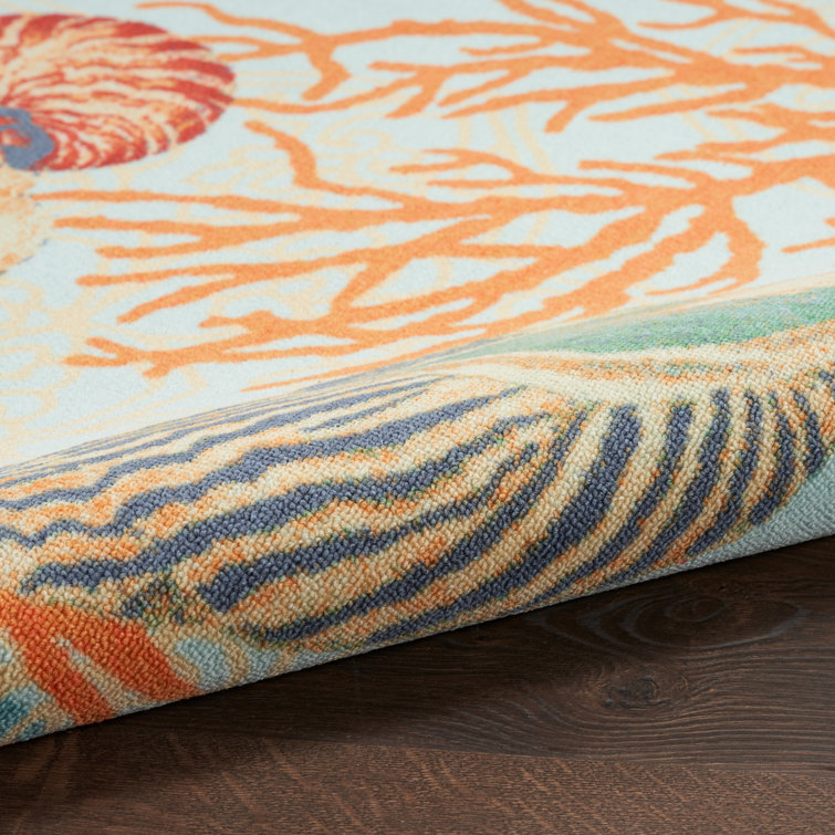 Coastal Bliss Light Blue Floral 4' x 6' Easy-Care Synthetic Rug
