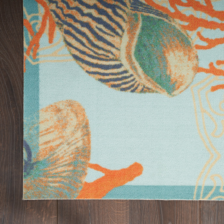 Coastal Bliss Light Blue Floral 4' x 6' Easy-Care Synthetic Rug