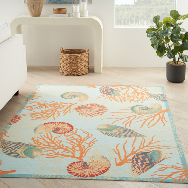Coastal Breeze Floral Mandala 7'9" x 10'10" Light Blue Outdoor Rug
