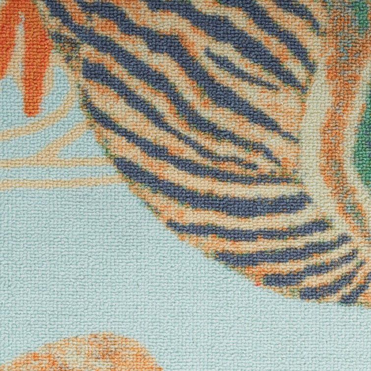 Coastal Bliss Light Blue Floral 4' x 6' Easy-Care Synthetic Rug