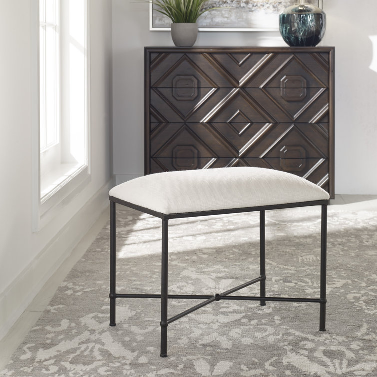 Avenham 24" Transitional Iron Framed Bench in Crisp White
