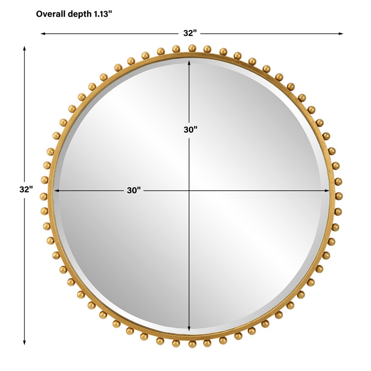 Gold Beveled Round Metal Wall Mirror with Classic Frame