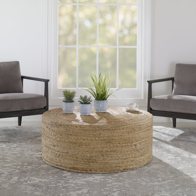 Coastal Mahogany and Woven Banana 42" Round Coffee Table