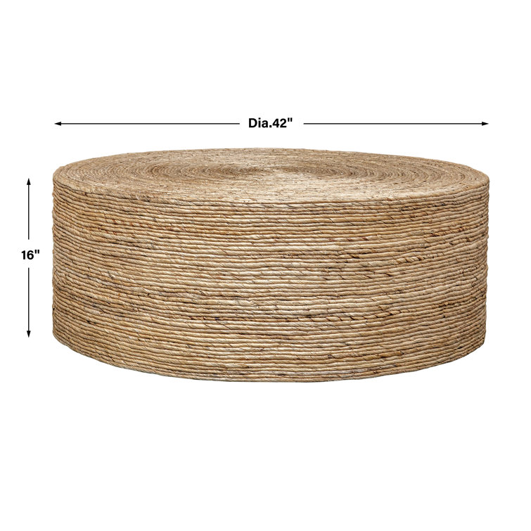 Coastal Mahogany and Woven Banana 42" Round Coffee Table