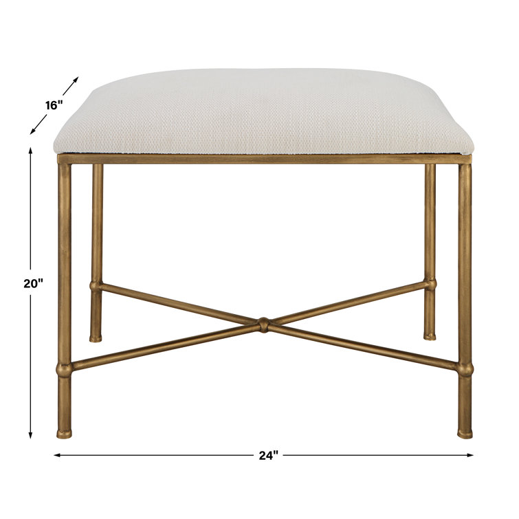 Avenham 24" White Textured Fabric Accent Bench with Antique Gold Frame
