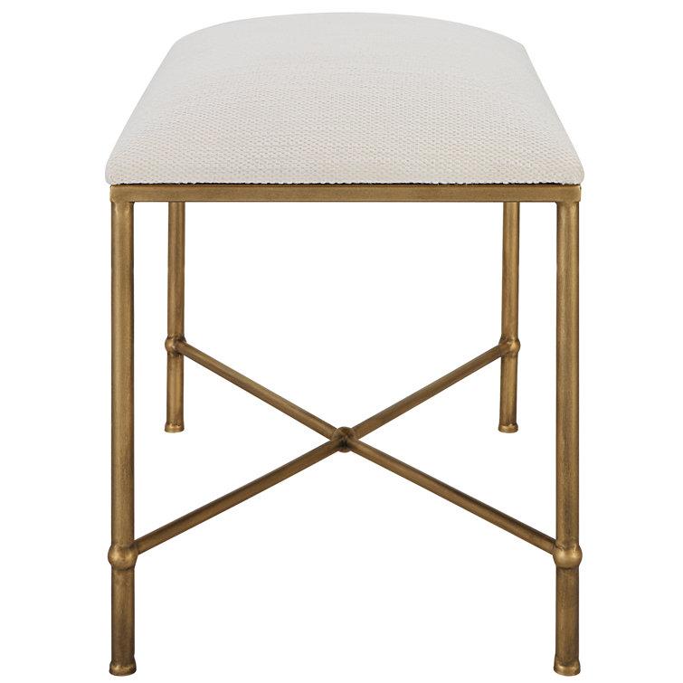 Avenham 24" White Textured Fabric Accent Bench with Antique Gold Frame