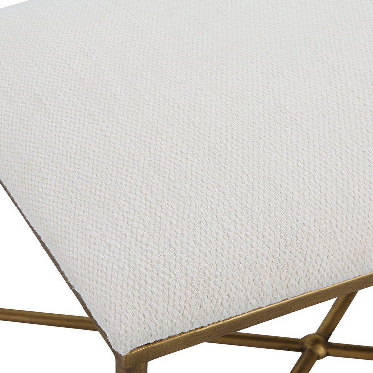 Avenham 24" White Textured Fabric Accent Bench with Antique Gold Frame