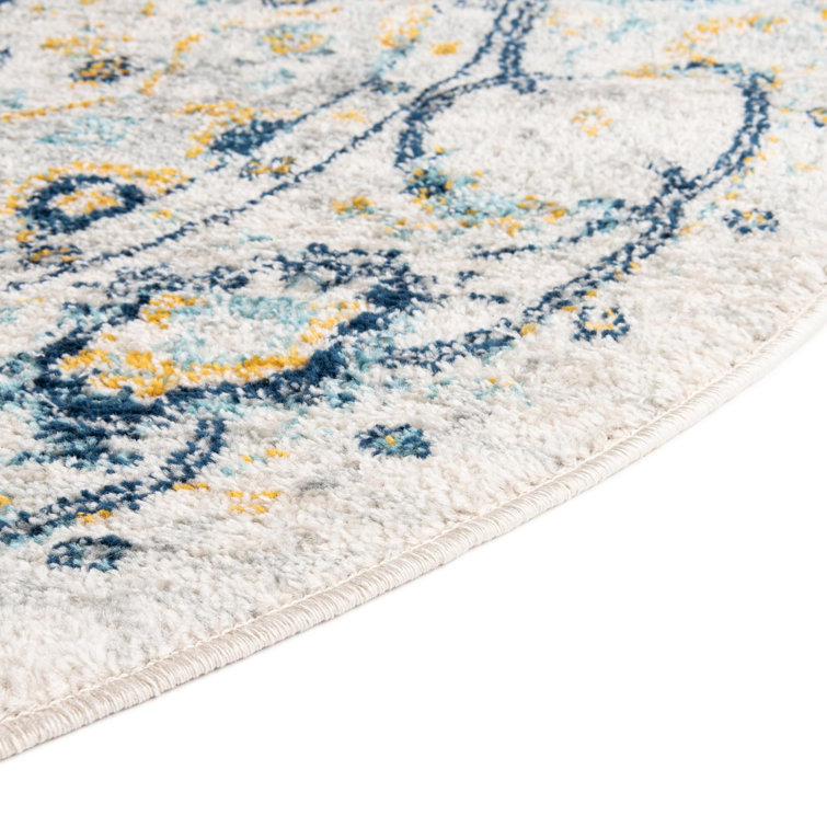 Gray and Blue Square Oriental Synthetic Rug