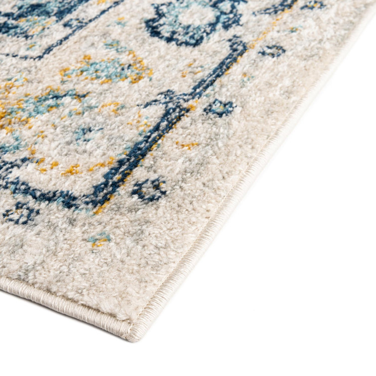 Gray and Blue Square Oriental Synthetic Rug