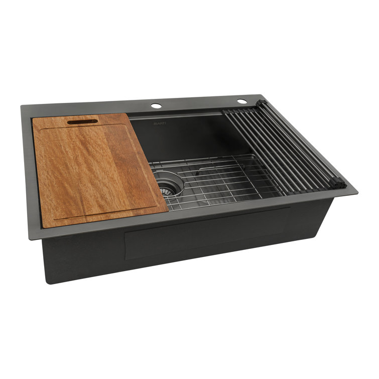 Ruvati 33" Matte Black Stainless Steel Workstation Kitchen Sink