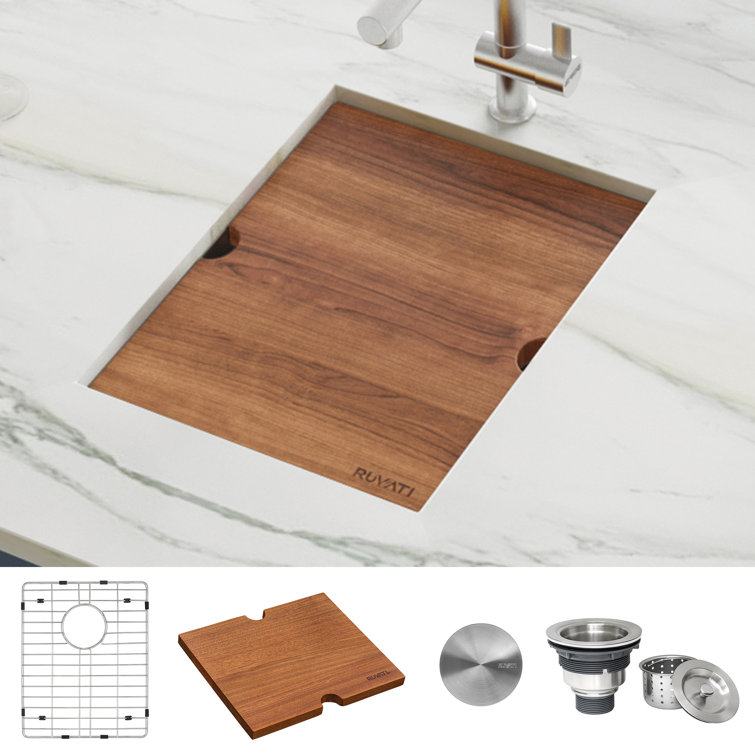 Ruvati Stainless Steel Undermount Kitchen Sink with Mahogany Cutting Board