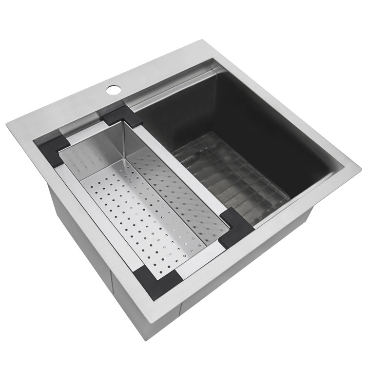 21" x 20" Stainless Steel Topmount Workstation Sink with Sapele Wood Cutting Board