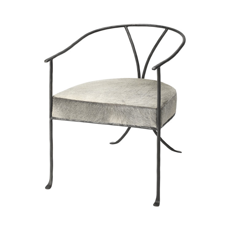 Gray Leather and Black Iron Handcrafted Armchair