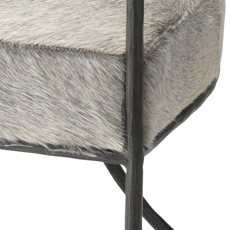 Gray Leather and Black Iron Handcrafted Armchair