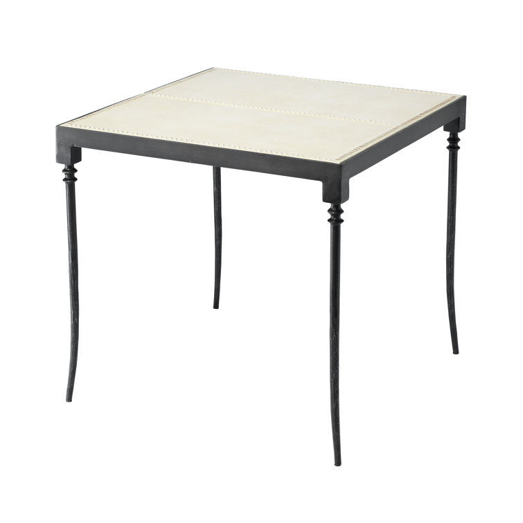 Cream Leather and Iron Saber Leg Side Table