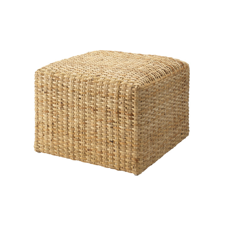 Natural Beige Handwoven Rattan Coastal Ottoman