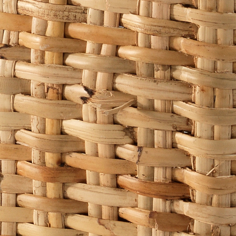 Natural Beige Handwoven Rattan Coastal Ottoman