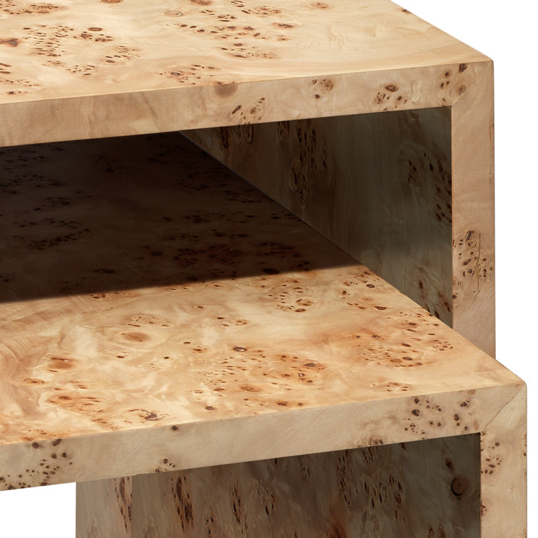 Natural Burl Wood Veneer Nesting End Tables with Marble-Like Markings