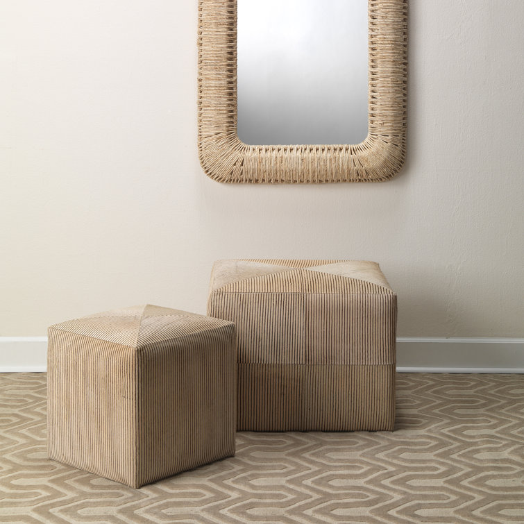 Cream and Black Pinstriped Hair-on Hide Leather Ottoman