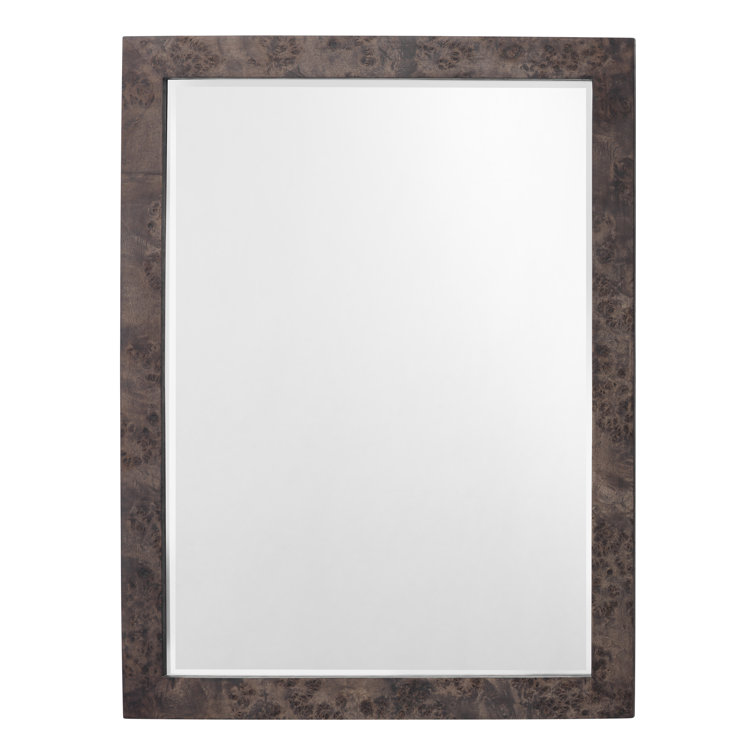 Chandler Transitional Charcoal Burl Wood Rectangular Wall Mirror