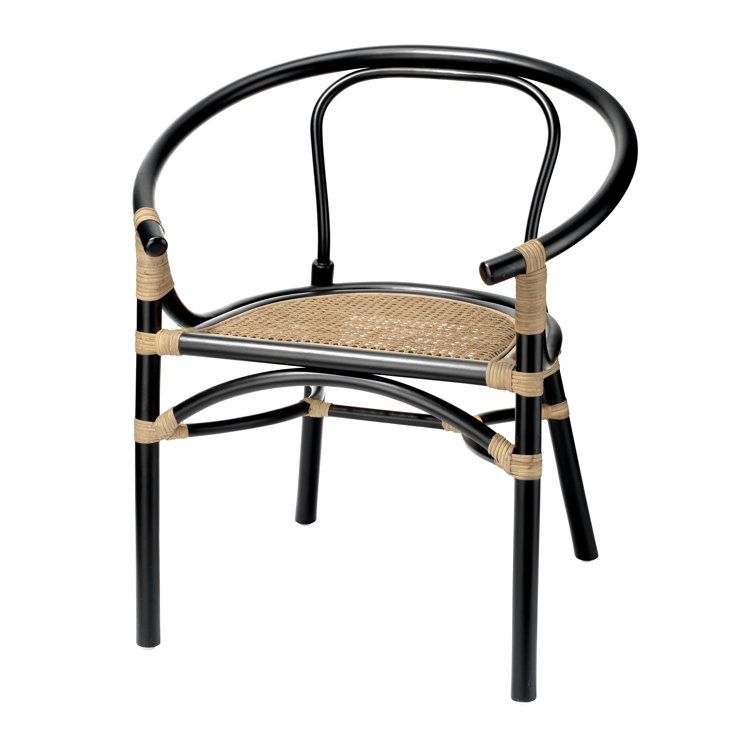 Handcrafted Black Rattan Accent Chair, 31" Height
