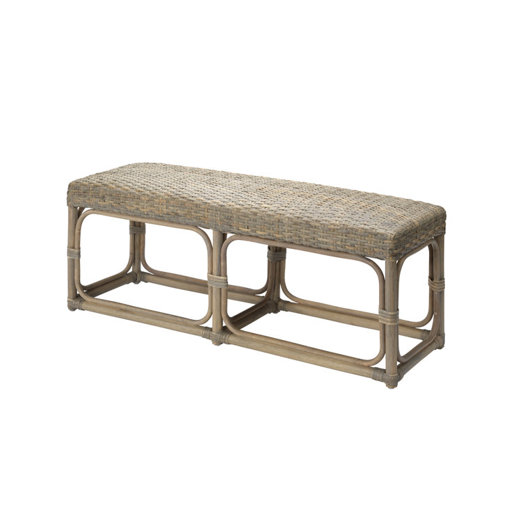 Coastal Comfort Taupe Rattan Bench with Light Wood Tone