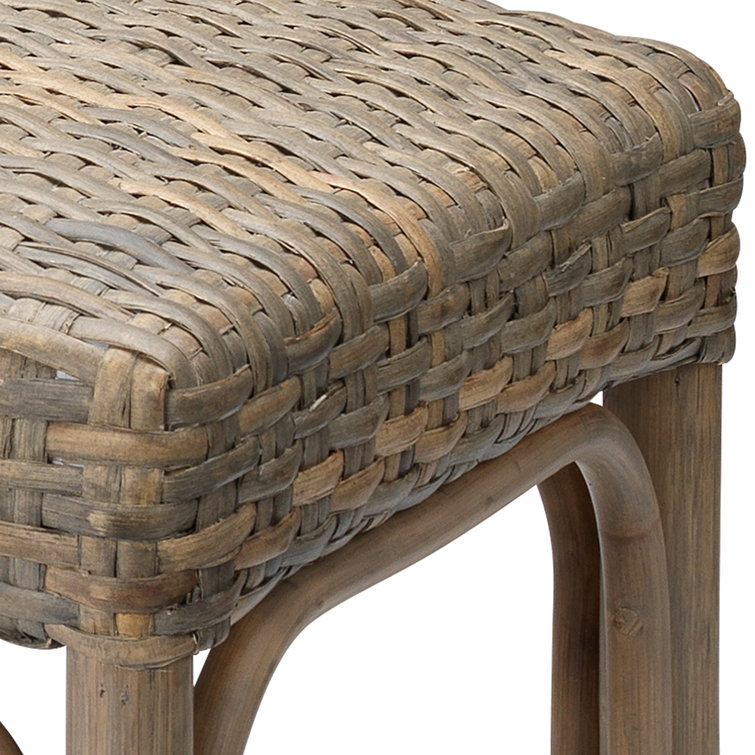 Coastal Comfort Taupe Rattan Bench with Light Wood Tone