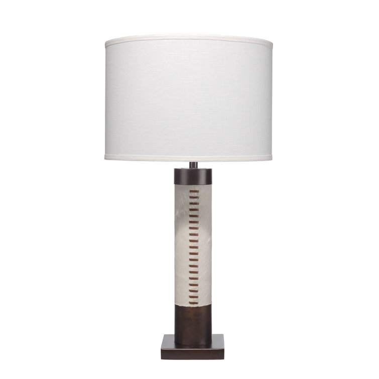White and Bronze Table Lamp with Off White Linen Shade