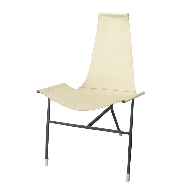 Abilene Off-White Leather and Iron Lounge Chair