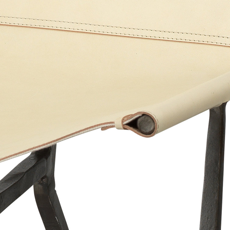 Abilene Off-White Leather and Iron Lounge Chair