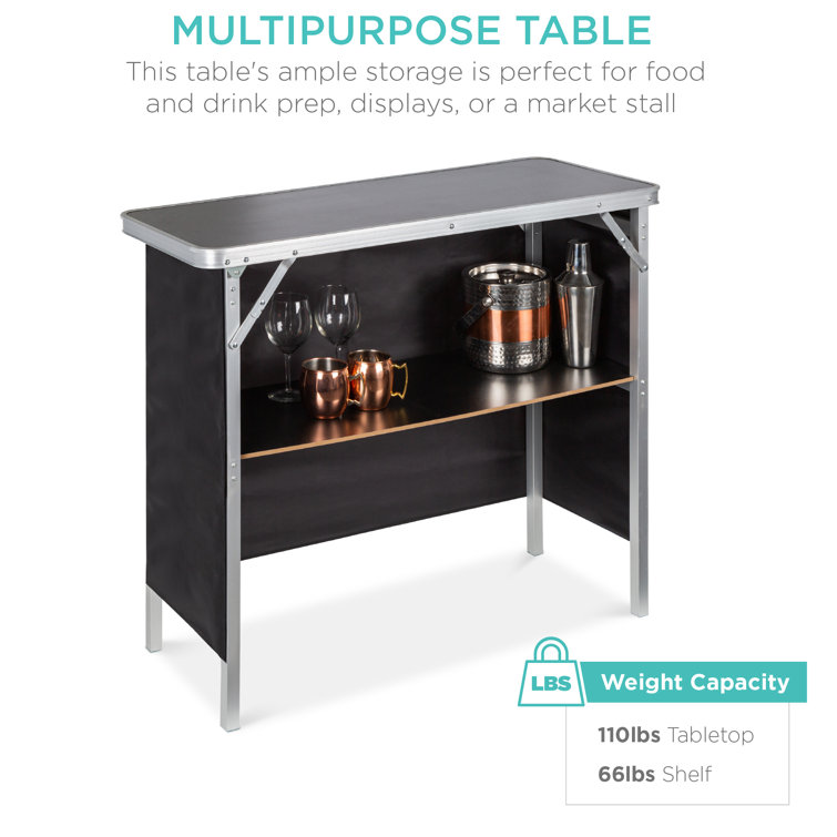 Sleek Black Portable Pop-Up Bar Table with Removable Skirt