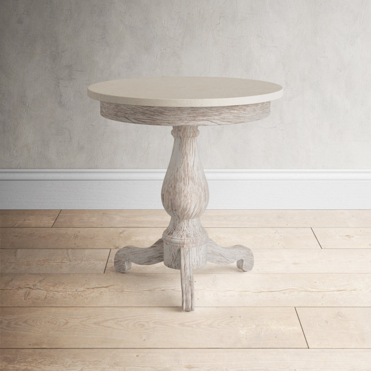 Rustic Gray Round Marble Top Pedestal End Table