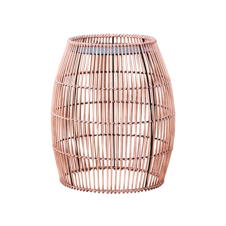 Bohemian Chic Bamboo Drum Side Table with Iron Top, 21"