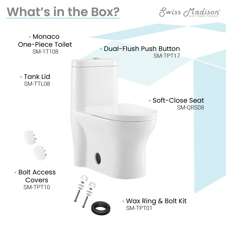 White Ceramic Elongated Dual Flush One-Piece Toilet