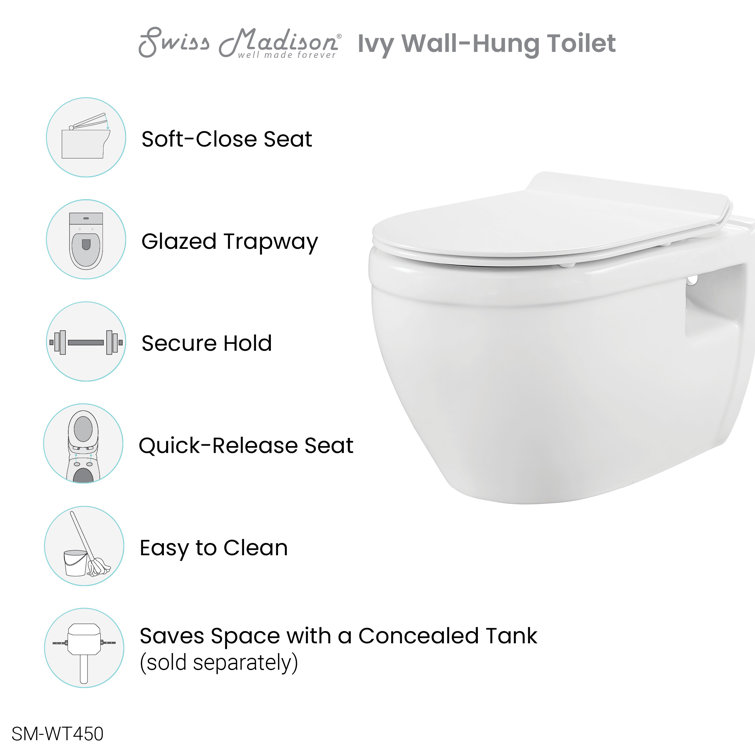 Ivy Glossy White Wall-Hung Elongated Toilet Bowl