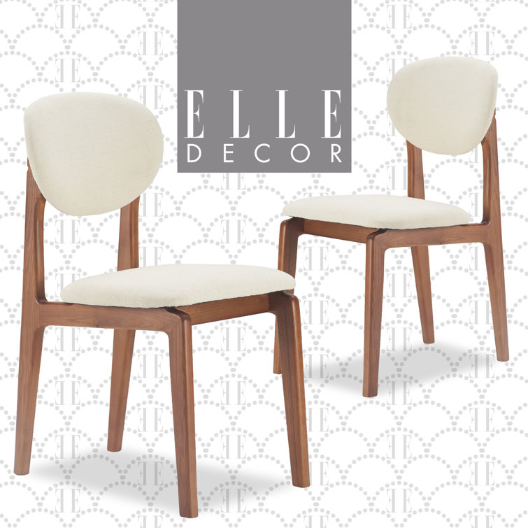 Coralie Mid-Century Modern Ivory Upholstered Walnut Dining Chair Set