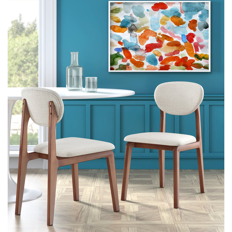 Coralie Mid-Century Modern Ivory Upholstered Walnut Dining Chair Set