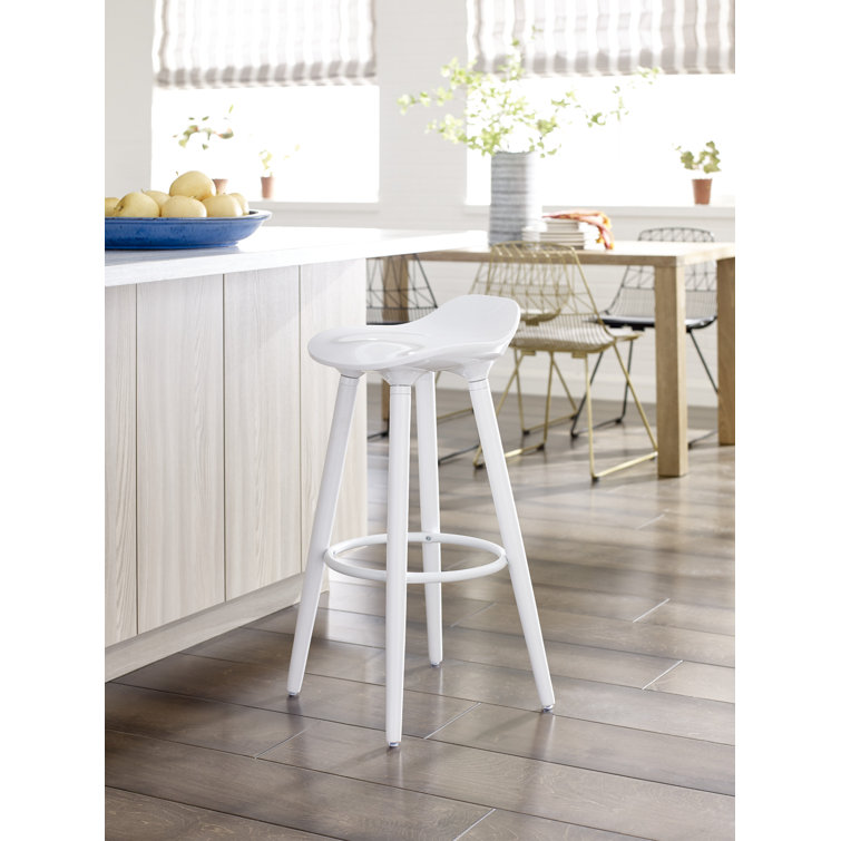 White Curved Seat Mid Century Modern Bar Stool