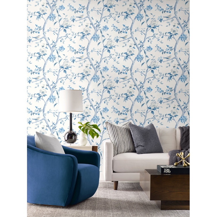 Bluestone Floral Trail Peel and Stick Wallpaper Roll