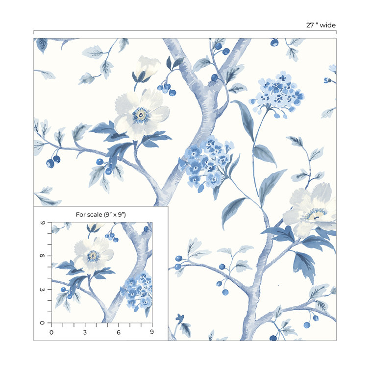 Bluestone Floral Trail Peel and Stick Wallpaper Roll
