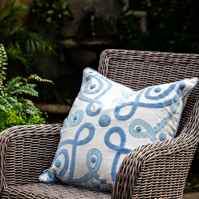 Natural Linen Square Throw Pillow with Velvet Applique