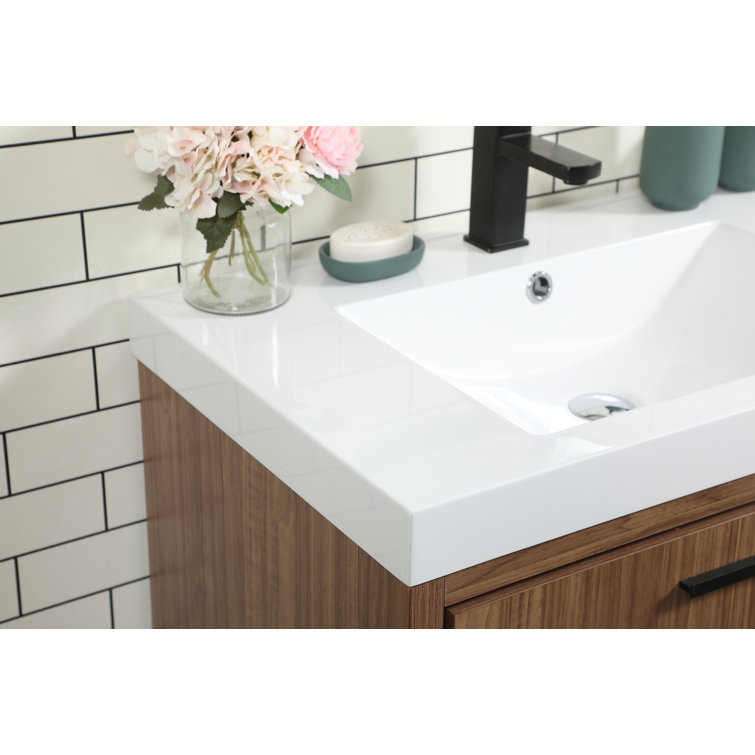 Walnut Brown 30'' Single Bathroom Vanity with Resin Top