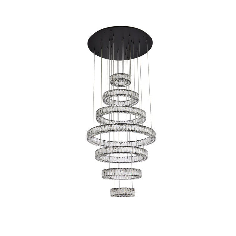 Black Metal and Crystal Tiered LED Chandelier